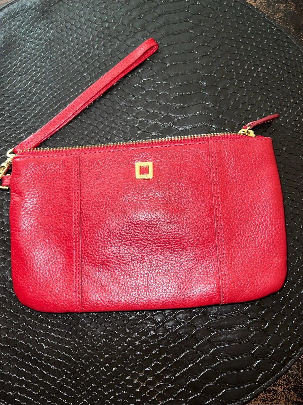 Lodis Red Leather Wristlet Clutch with Gold Hardware